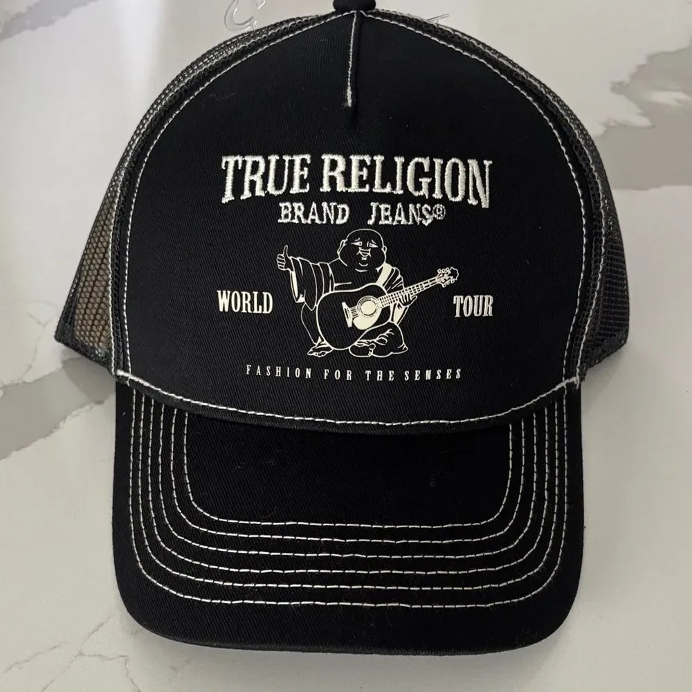 True Religion NWT black and white stitching and embroidery hat